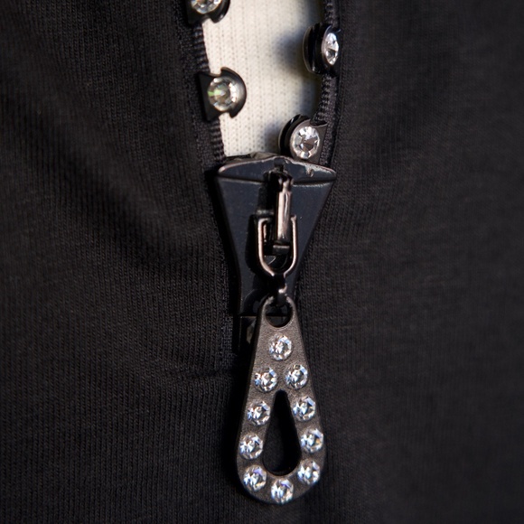 Vintage Christine Alexander 100% Cotton Jewel Studded Zipper Black Shirt Size S - Picture 6 of 17